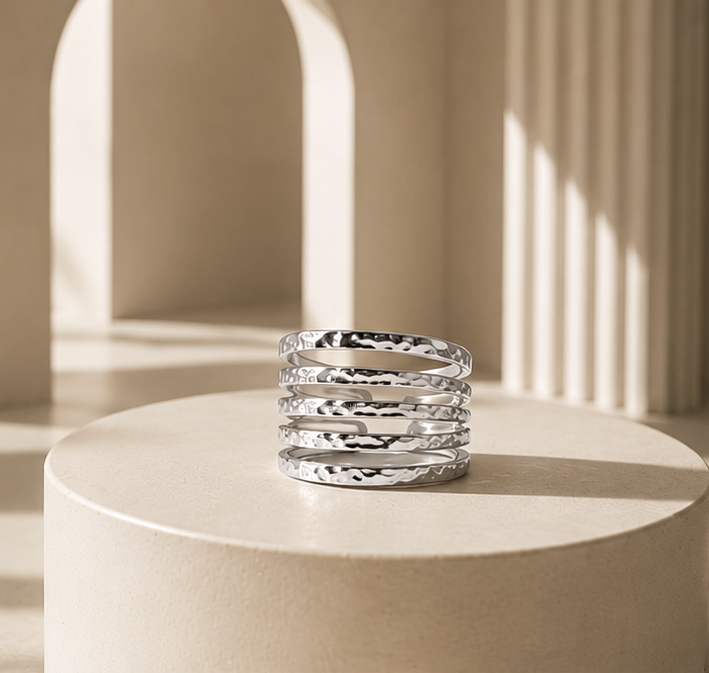 Bamboo silver anello